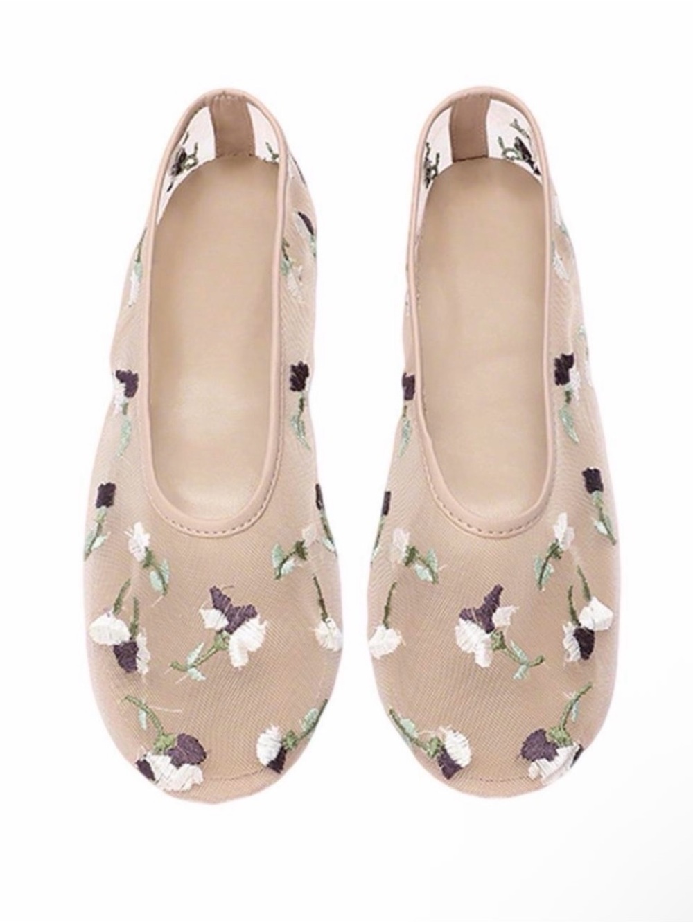 Women’s Beige Floral Slip-On Flats